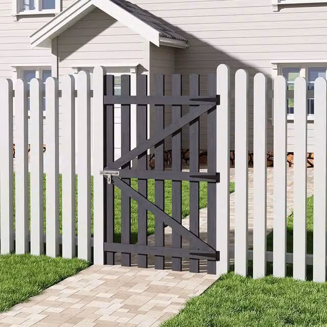 Livingandhome Grey Wooden Garden Fence Gate with Latch, W/H: 90 x 150 cm