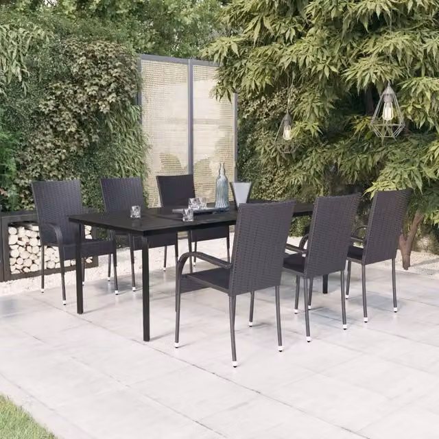 Berkfield Home 7 Piece Black Steel and Glass Garden Dining Set