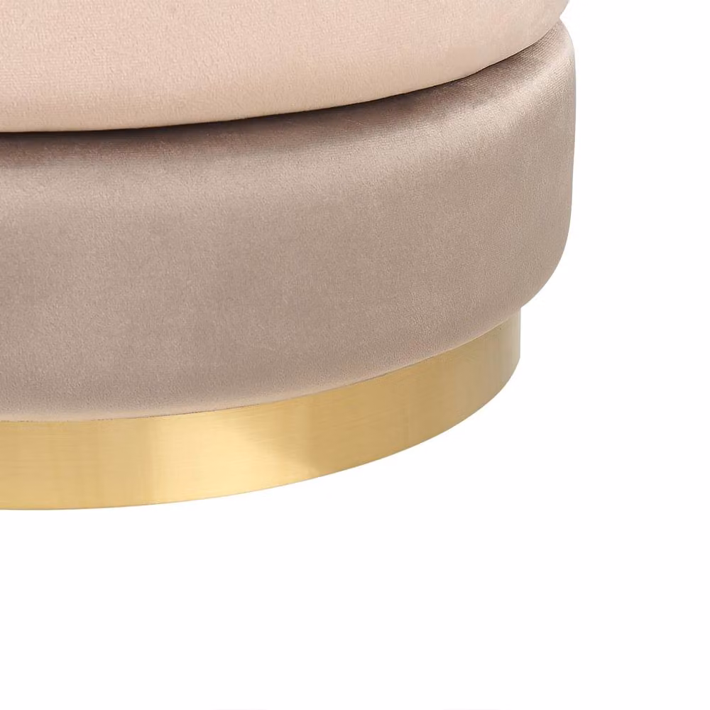 Wyld and Coco Ombre Beige Velvet Round Footstool with Gold Base, Diameter: 48 cm, Height: 48 cm – 3