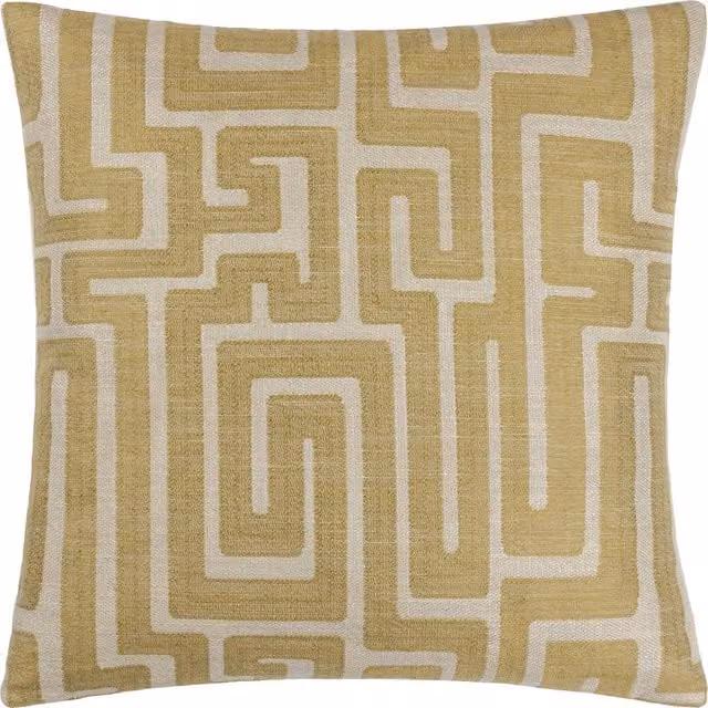 Make it a Home Lauder Jacquard Square Cushion in Green and Yellow with Feather Filling