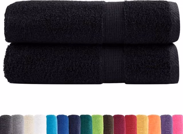 Berkfield Home SOLUND Premium Cotton Terry Shower Towels, Black, 2 Pack, W: 70 cm, L: 140 cm, 600 gsm – 1