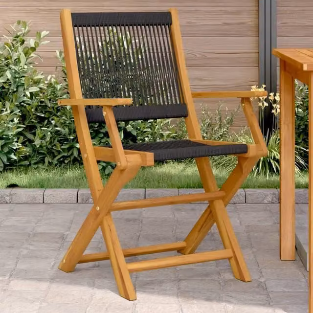 Berkfield Home Set of 2 Black Acacia Wood and Polypropylene Garden Chairs – 1