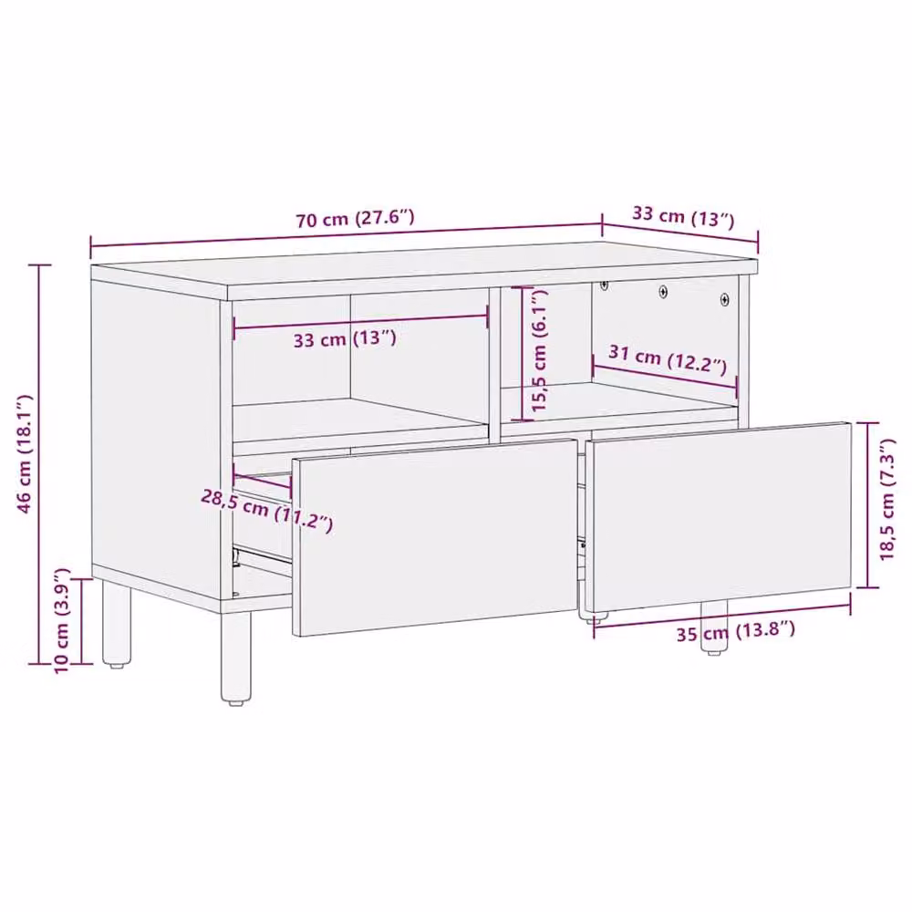 Berkfield Home TV Cabinet in Brown Solid Acacia Wood, W/D/H: 70 x 33 x 46 cm – 7