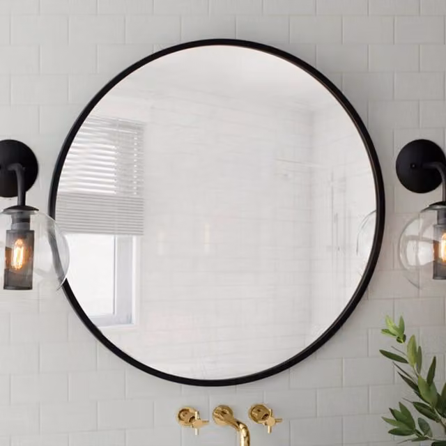 Livingandhome Modern Round Hanging Wall Mirror in Black, Diameter: 60 cm