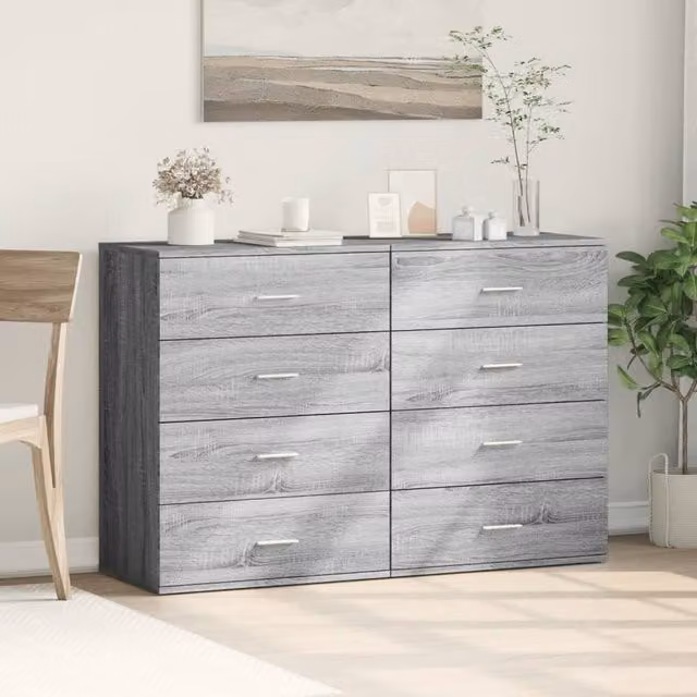 Berkfield Home Set of 2 Grey Sonoma Sideboards in Engineered Wood W: 60 cm, D: 39 cm, H: 80 cm
