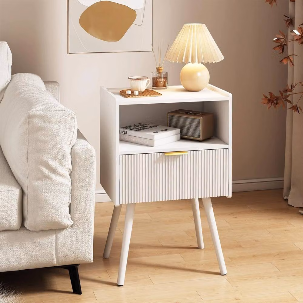 FORGEVIO Modern Bedside Table with Storage Drawer in White – 4