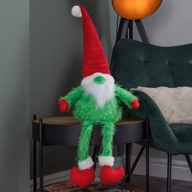 Samuel Alexander Green Fur Christmas Sitting Gronk Tabletop Decoration with Santa Hat, Height: 35 cm – 1