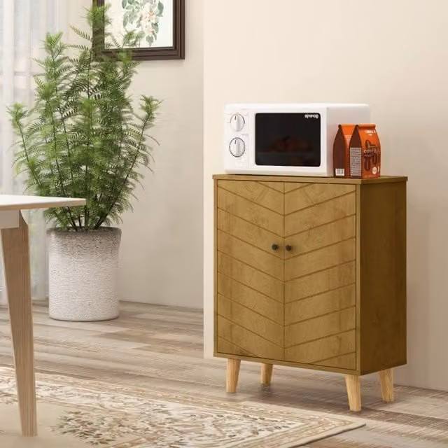 STILVORA Modern Freestanding Storage Cabinet in Brown with Hinged Doors and Internal Shelves