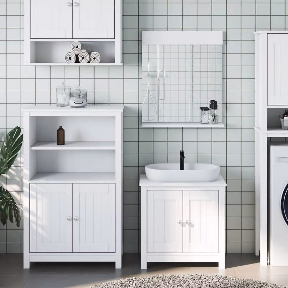 Berkfield Home BERG 3 Piece White Lacquered Solid Pine Bathroom Furniture Set – 2