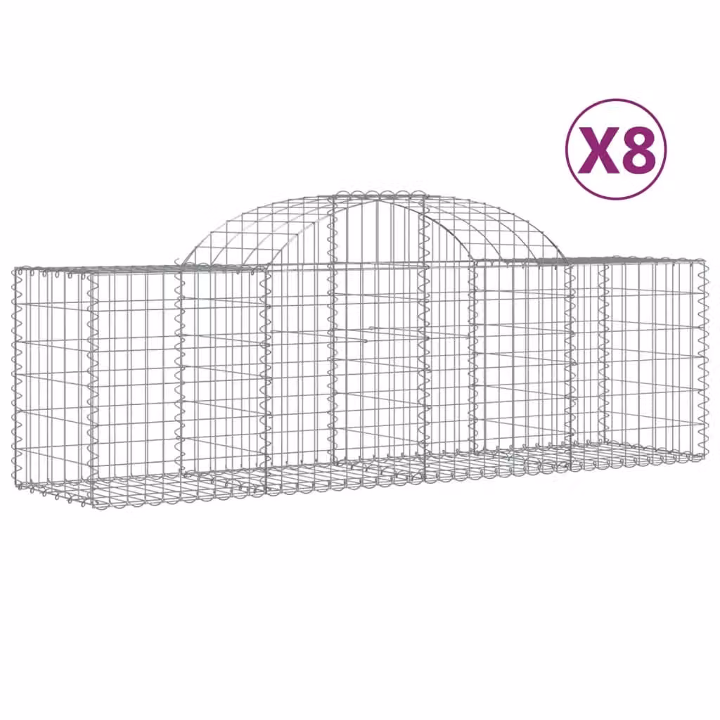 Berkfield Home Arched Gabion Baskets, 8 Piece Set, Silver Galvanised Steel, W: 200 cm, D: 50 cm, H: 60-80 cm – 2
