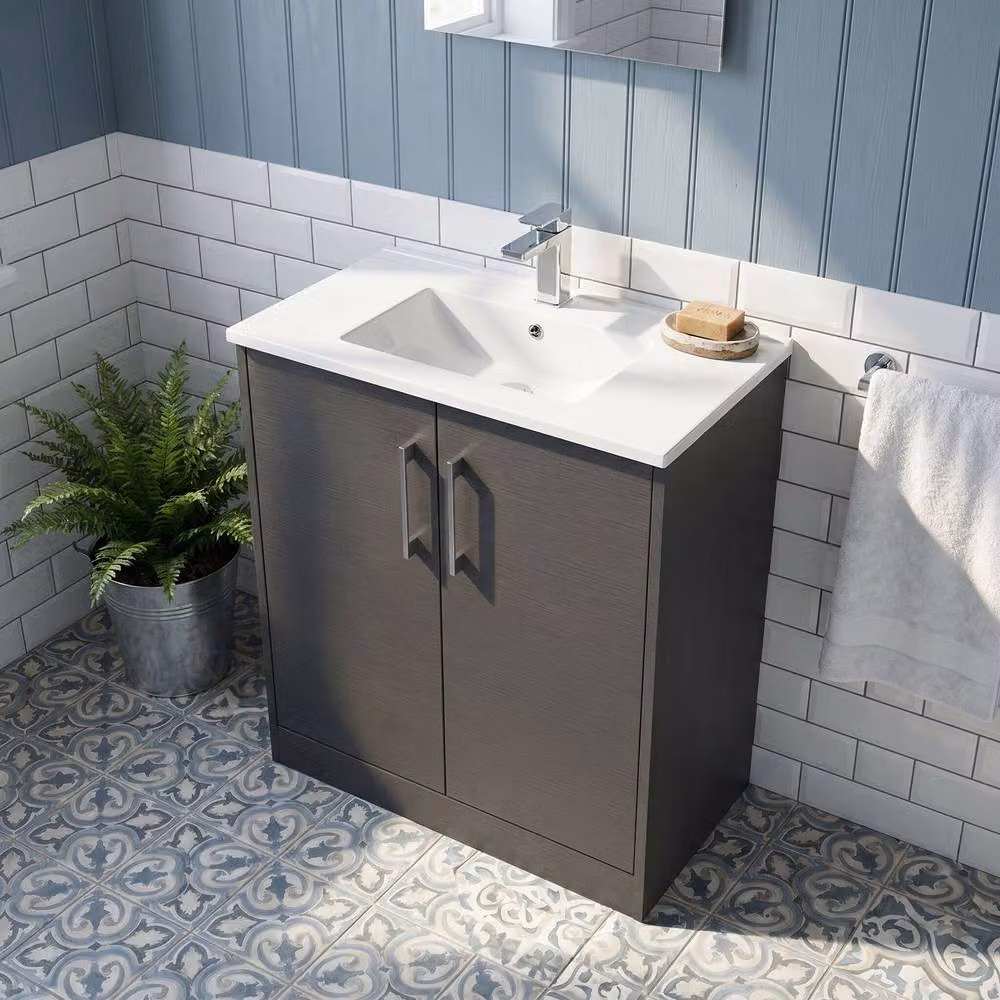 Balterley Winshill 2 Door Vanity Basin Unit, Woodgrain Dark Grey, Width: 80 cm – 2