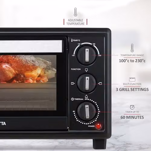 NETTA 20L Mini Oven and Electric Grill in Black with 1380W Power and Timer – 3