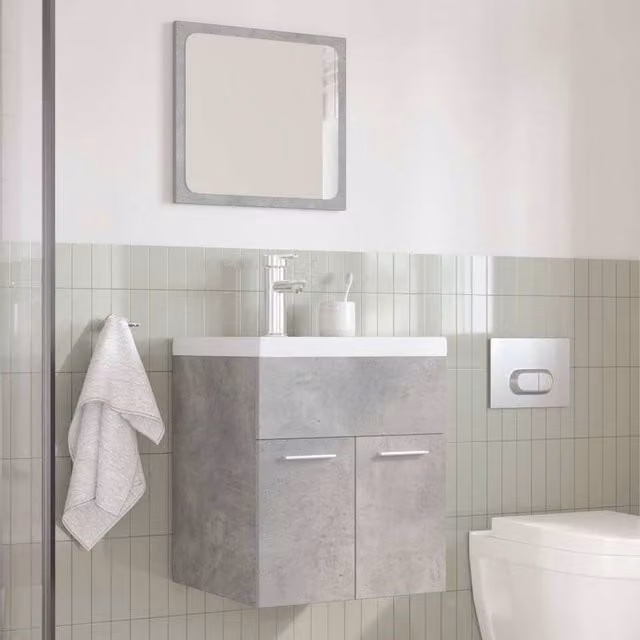 Berkfield Home 3 Piece Modern Bathroom Furniture Set in Concrete Grey and White with Vanity Unit and Mirror Cabinet – 1