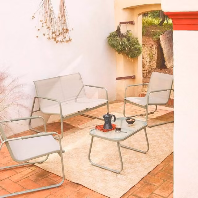 sweeek 4-Seater Steel Garden Sofa Set in Khaki