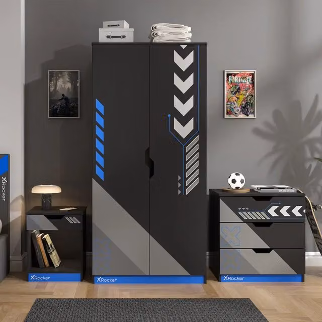 X Rocker Octane 3 Piece Kids Bedroom Furniture Set in Black and Blue