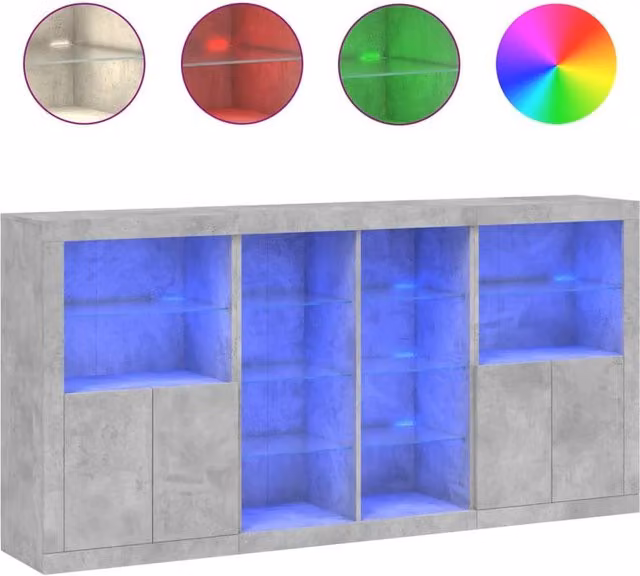 Berkfield Home Modern Sideboard with Integrated LED Lights in Concrete Grey, W/D/H: 202 x 37 x 100 cm – 1