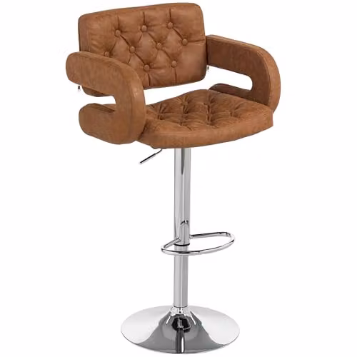 HOMCOM Brown Swivel Bar Stool with Armrests and Adjustable Height in Synthetic Leather