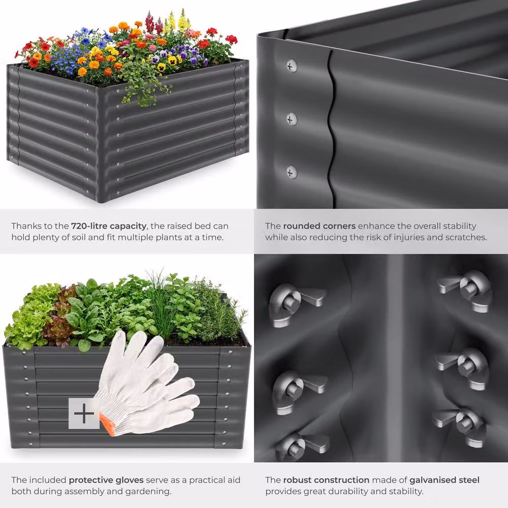 tectake Blomma Raised Garden Bed in Galvanised Steel, Anthracite Grey – 4