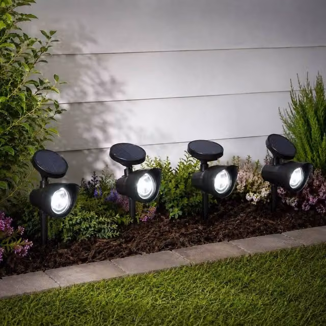 Voltico Set of 4 Solar Garden Spot Lights in Black with Adjustable Heads and Dusk Sensor