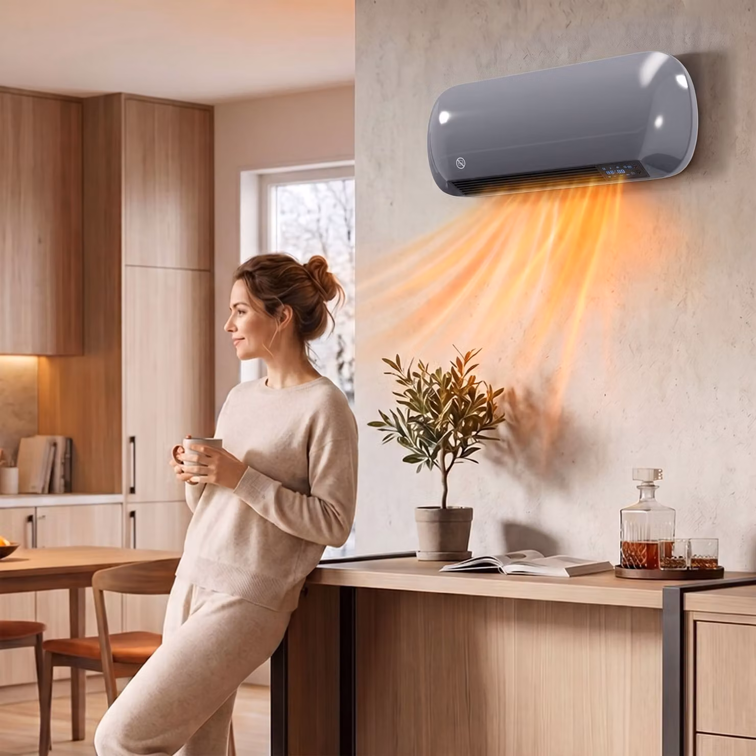 HOMCOM 2000W Ceramic Wall Mounted Fan Heater with Adjustable Thermostat and Timer, Grey – 7