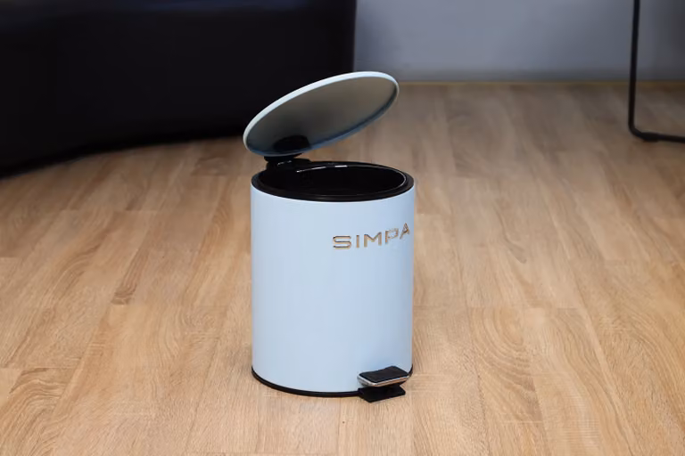 Simpa 5L Slim Soft-Closing Pedal Dustbin in Blue and Silver