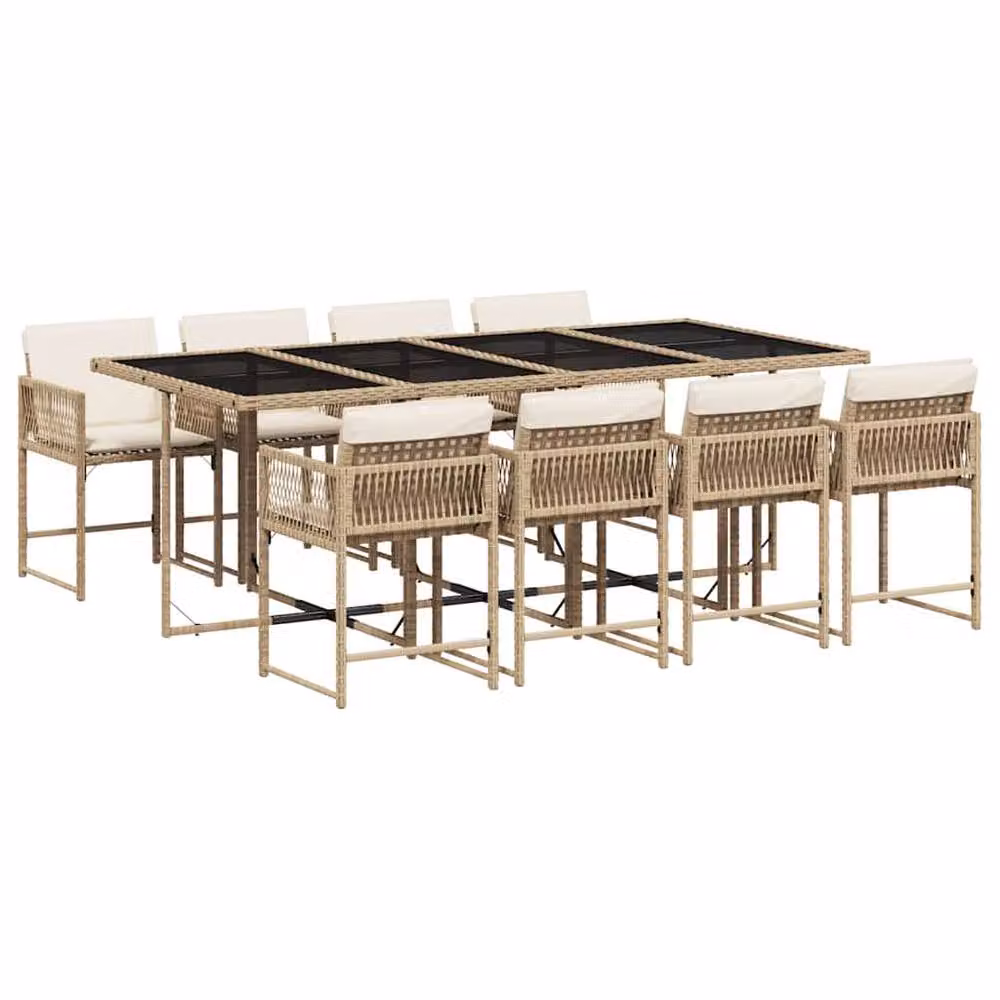 Berkfield Home 9 Piece Poly Rattan Garden Dining Set with Beige Cushions – 2
