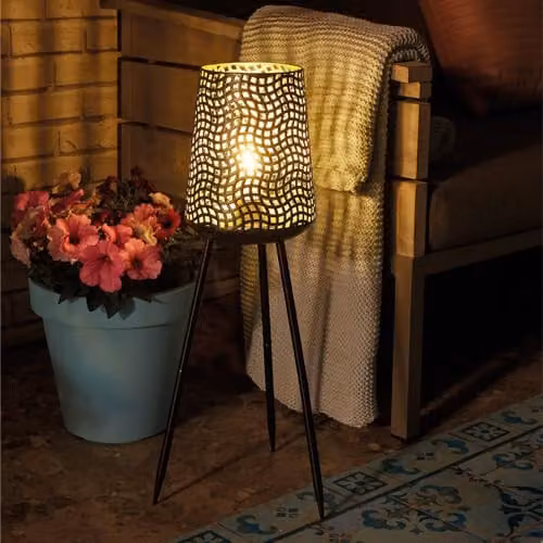 Luxform Beehive Tripod Outdoor Garden Light, USB Rechargeable, Black and Gold/Brass, Warm White, 15 Lumen with 24hr Timer – 3