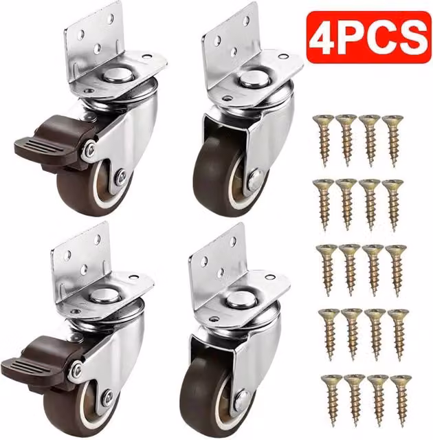 VOGREX 4-Piece Heavy Duty Swivel Brake Rubber and Plastic Casters, Multicolour, 65mm – 1