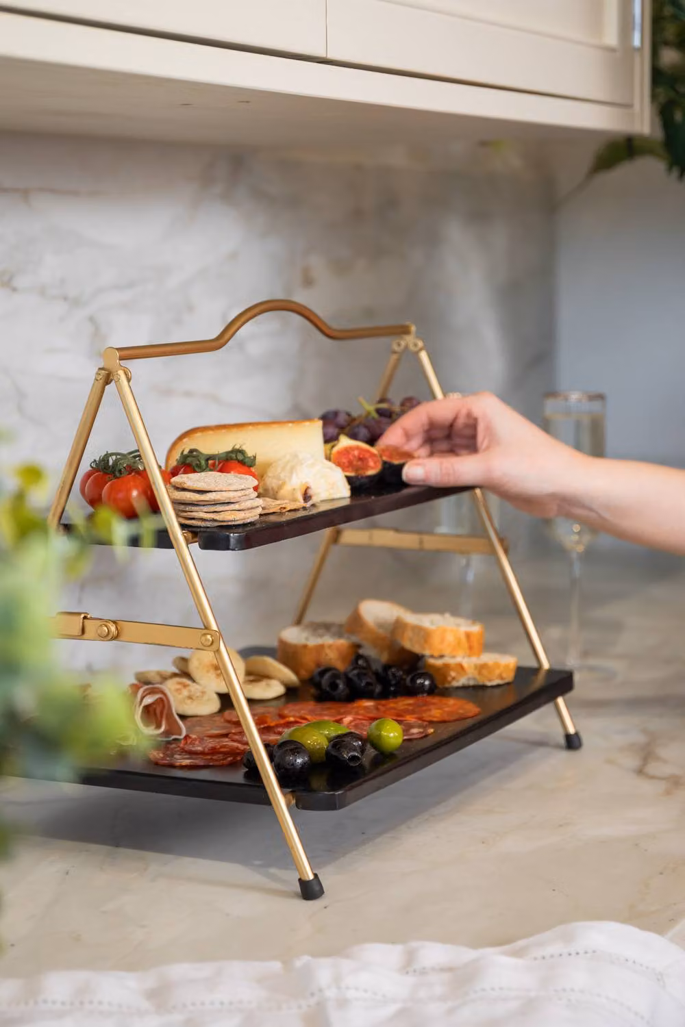 Artesa 2 Tier Metal Serving Stand in Gold and Black, W: 43.0 cm, D: 26.0 cm – 6