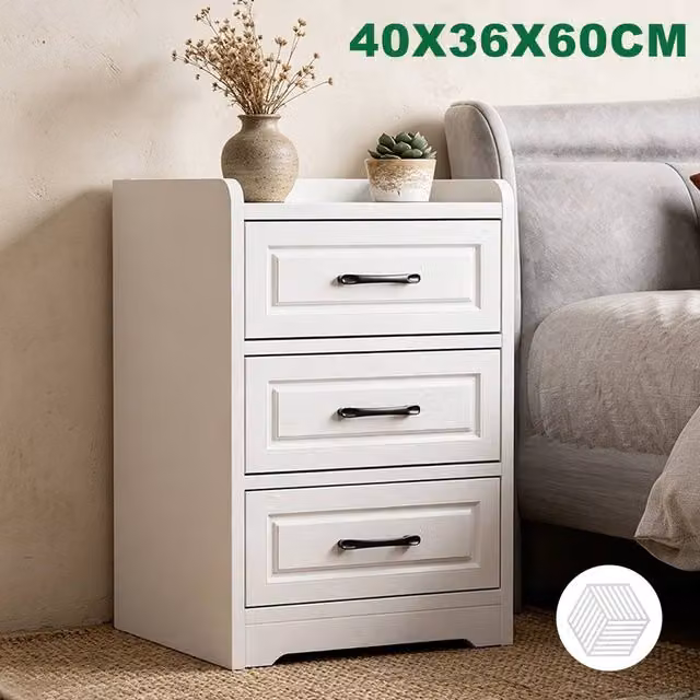 FORGEVIO White Solid Oak 3 Drawer Bedside Cabinet with Dovetail Construction