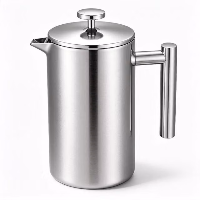VOGREX Stainless Steel French Press Coffee Maker, 600ml, Silver