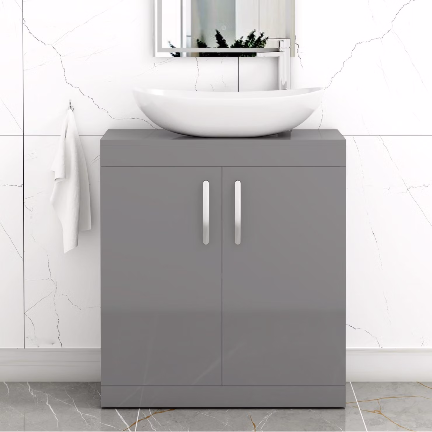Cesar Turin 800mm Floor Standing 2 Door Bathroom Vanity Unit in Indigo Grey Gloss with Countertop Basin