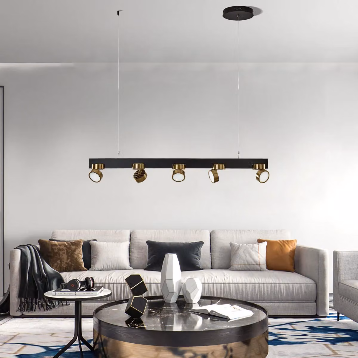 Garwarm 5 Light Modern Linear LED Kitchen Island Pendant in Black and Gold/Brass – 3