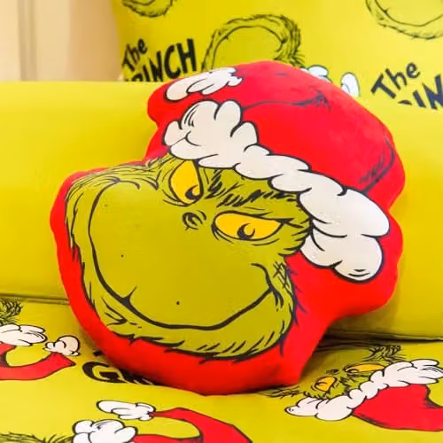 OHS Grinch Plush Scatter Cushion in Green and Red, W: 36 cm, H: 25 cm