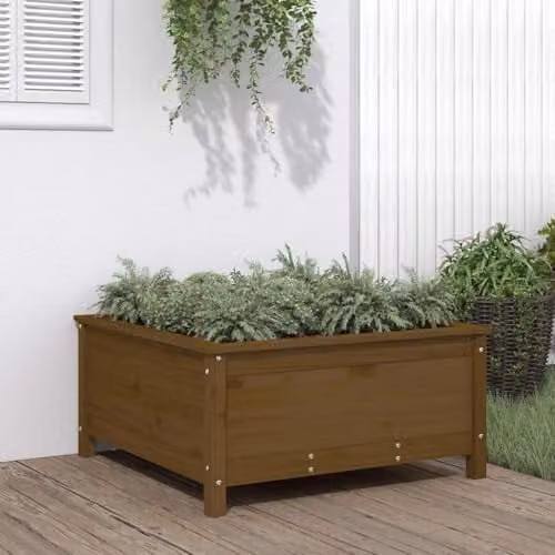 vidaXL Rustic Garden Planter in Honey Brown, Solid Pine Wood, W/D/H: 82.5 x 82.5 x 39 cm – 2