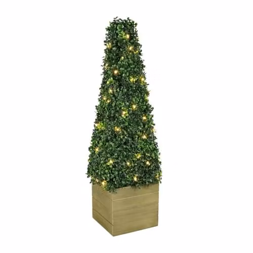 Gardenwize Solar Powered Artificial Topiary Obelisk Tree in Green