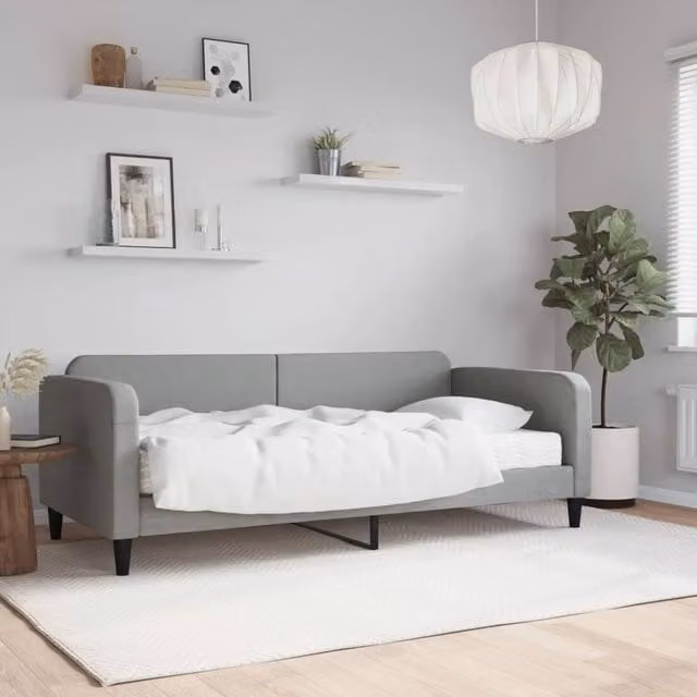 Berkfield Home Daybed with Foam Mattress in Light Grey Fabric, W/D/H: 90 x 190 cm – 1