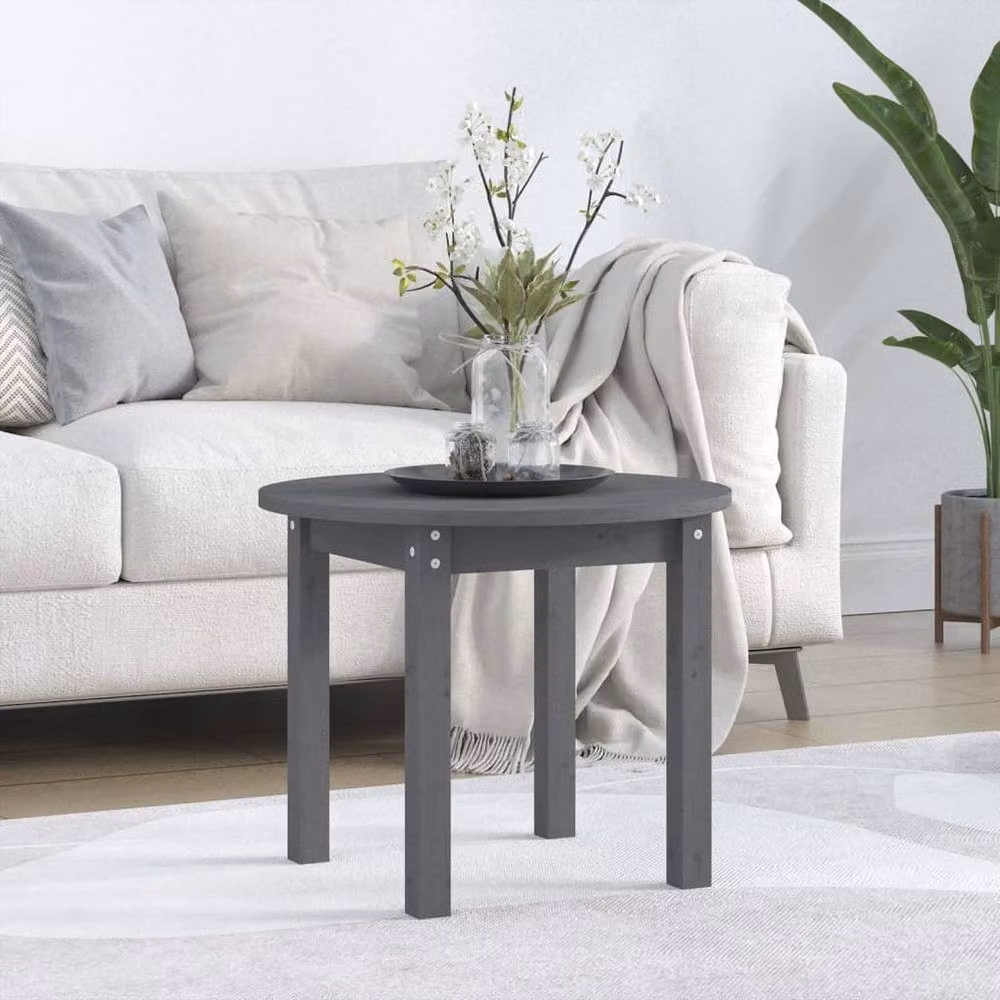Berkfield Home Round Grey Solid Pine Wood Coffee Table, W/D/H: 55 x 55 x 45 cm – 2