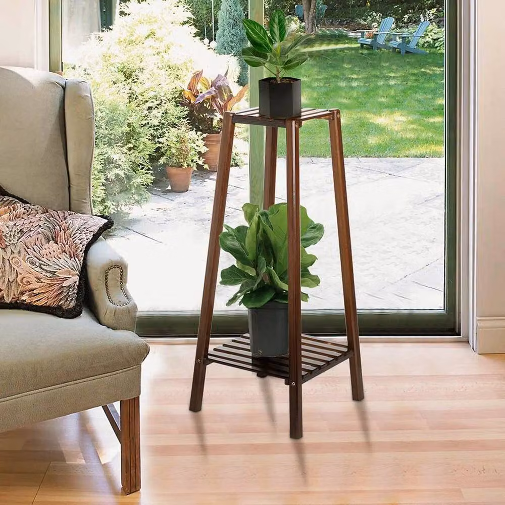 KORVIXA Trapezoidal Solid Wood Plant Stand in Brown – 4
