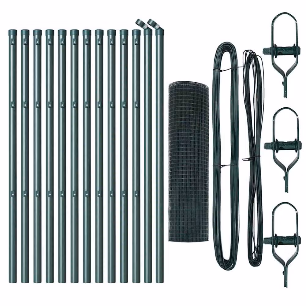 Berkfield Home Green Welded Steel Wire Fence with 13 Posts, W: 0.4 m, L: 25 m – 4