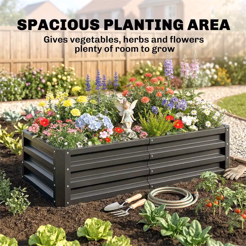 Nordara Grey Steel Raised Garden Bed Planter Box for Vegetables and Flowers W/D/H: 60.0 x 60.0 x 30.5 cm – 5