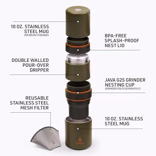 VSSL Nest Pour Over Coffee Kit with Two Double Walled Mugs, Green – 3