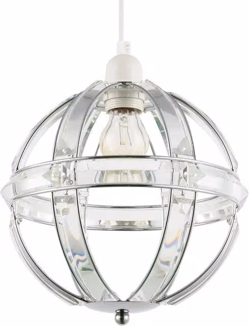 Happy Homewares Modern Spherical Chrome and Clear Acrylic Pendant Light Shade in Silver