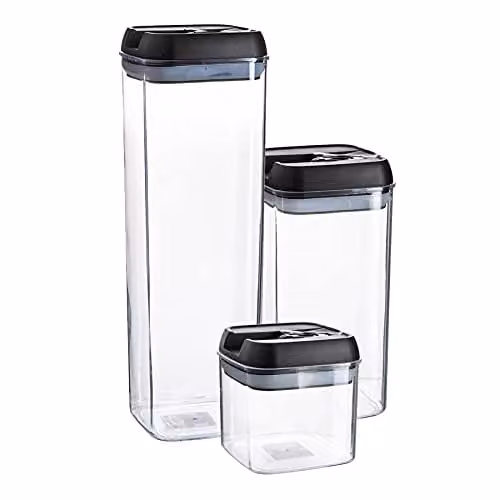 Argon Tableware 3 Piece Airtight Plastic Food Storage Container Set in Black