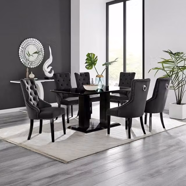 FurnitureboxUK Imperia 6 Black Dining Set with 6 Belgravia Black Leg Chairs