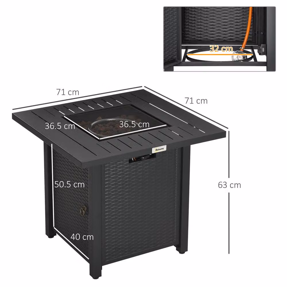 Rolipo Black Rattan Gas Fire Pit Table with Lava Rocks W/D/H: 71 x 71 x 63 cm – 4