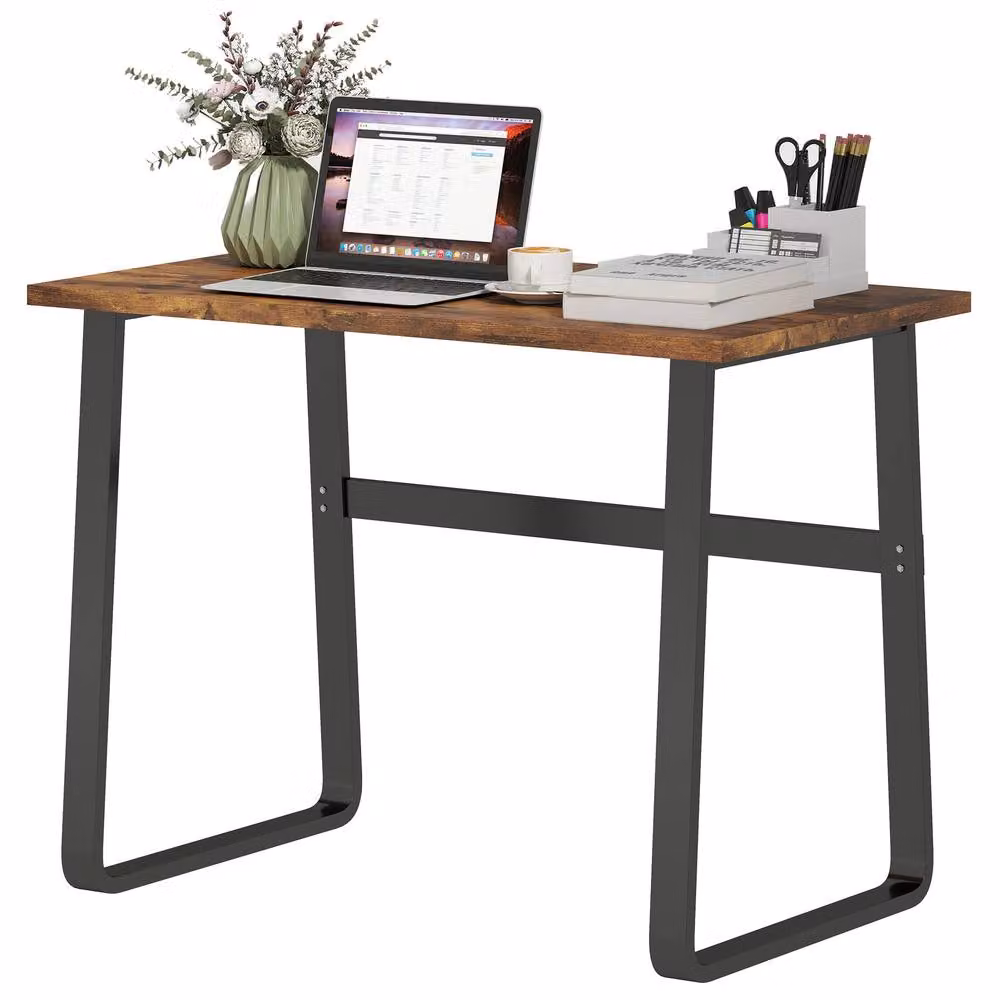 STILVORA Industrial Writing Desk with Metal Sled Base in Brown, W: 100 cm, D: 58 cm, H: 74.5 cm – 5