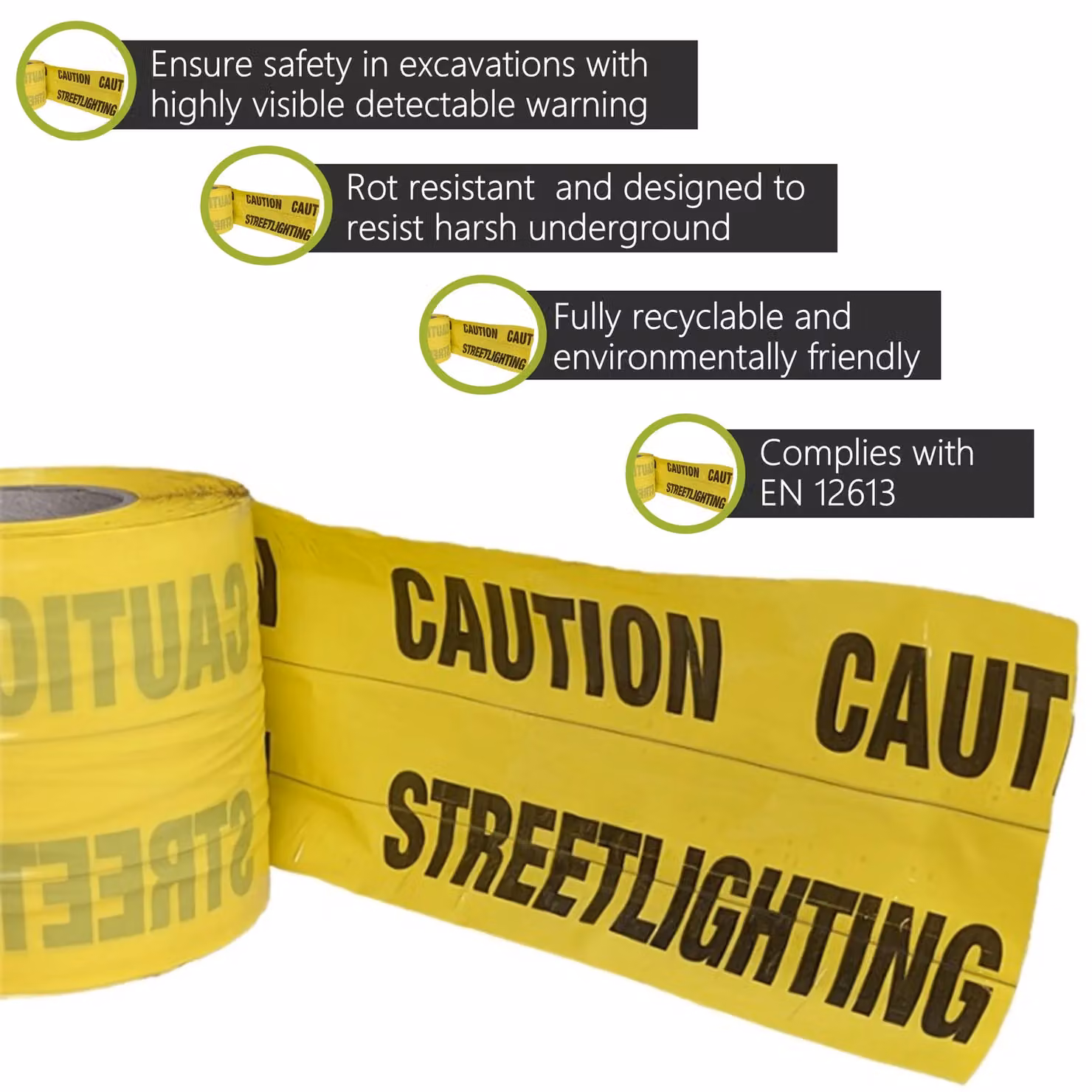 Pegdev Detectable Underground Street Lighting Warning Tape, Yellow, 150mm x 21m – 2