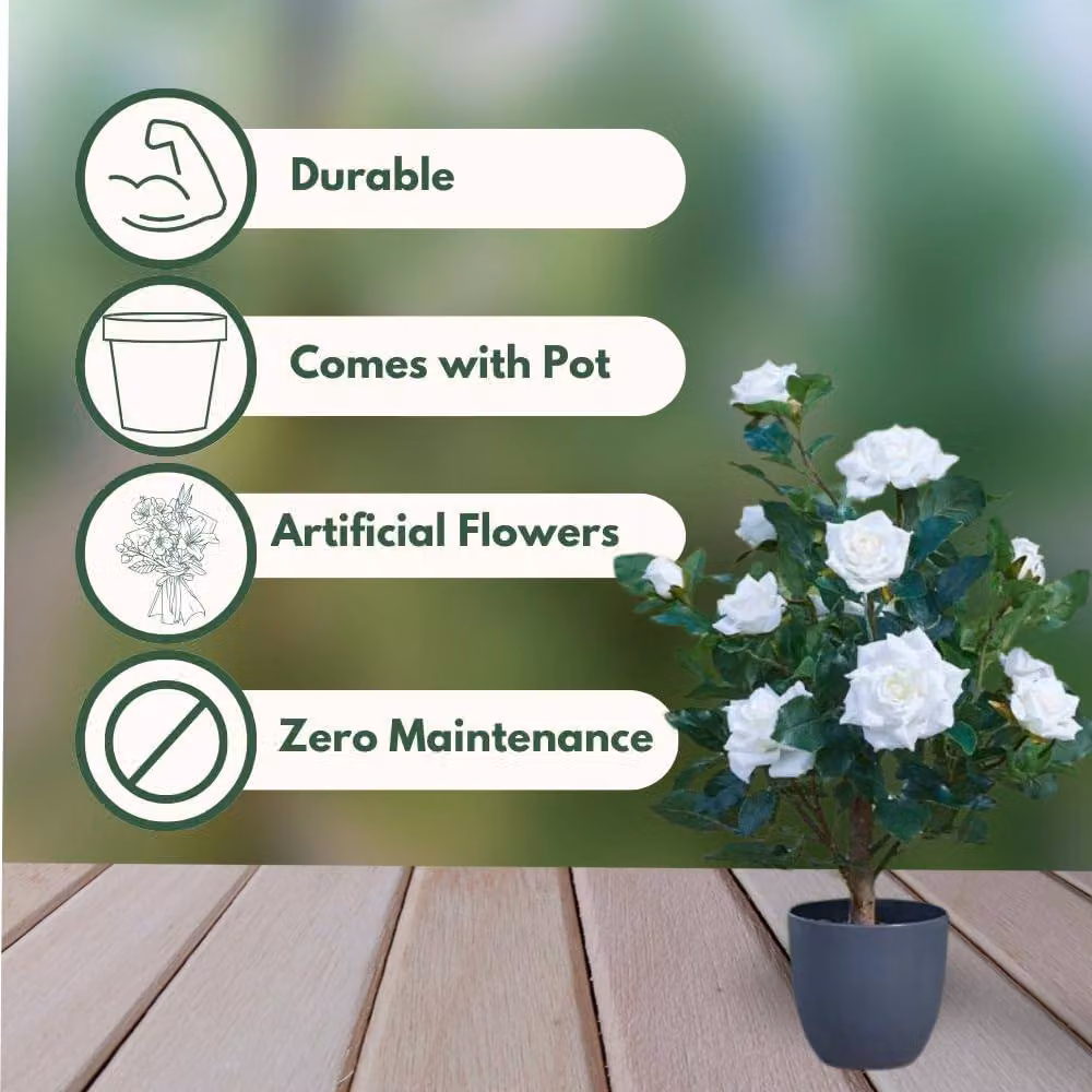 Marco Paul White Artificial Rose Plant, Height: 60 cm – 5