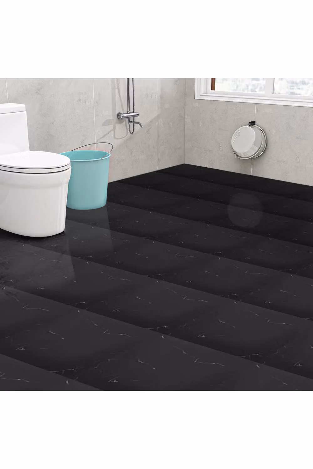 Living and Home 10-Piece Black Marble Effect Self-Adhesive PVC Flooring Tiles, 30 x 30 cm – 2